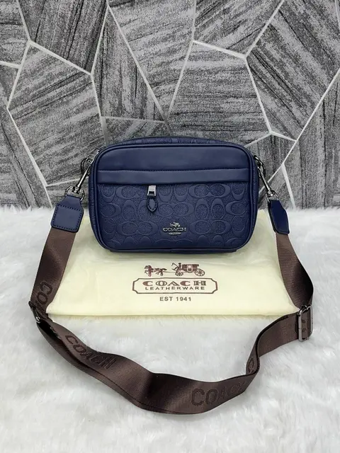 Coach Blue Emboss Leather Unisex Crossbody Bag With DustCover