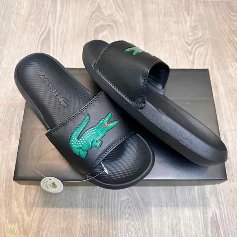 Lacoste Serve Croco Premium Black Green Slides