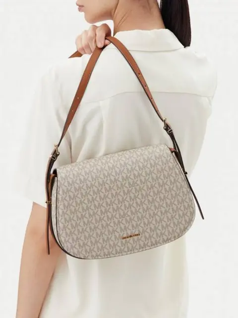 Michael1191 Kors MK Lydia Signature Shoulder Bag With OG Box & Dust Bag (White - 1191)