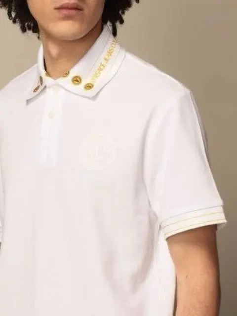 Versace Premium Collar Embroidered Polo white with yellow stiched