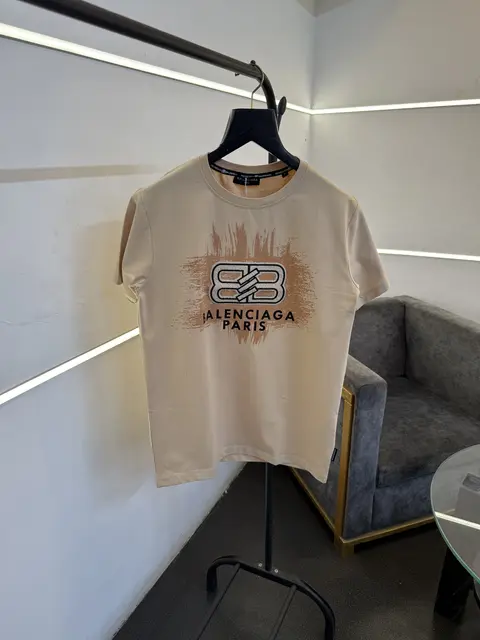 Balenciaga a furr front printed round neck imported tshirt beige sale