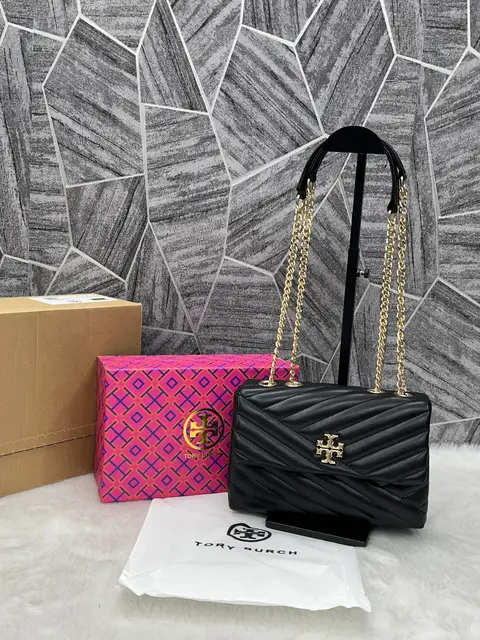 Tori Burch Kira BlackGold Quilted Shoulder With DoubleBox