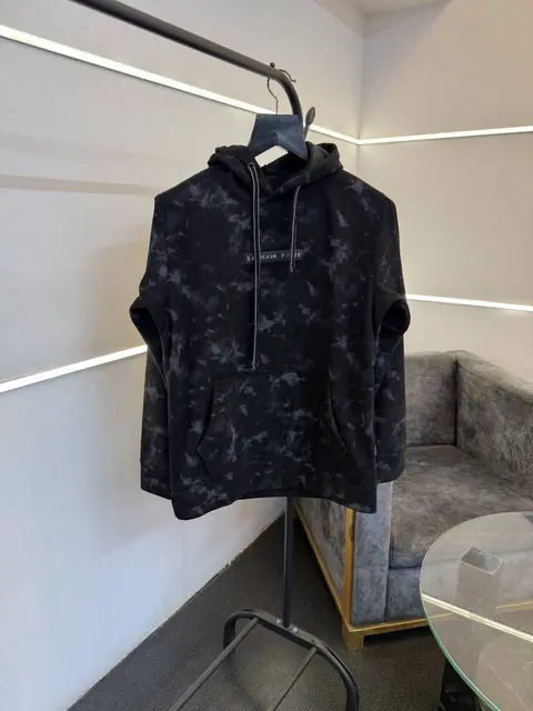 Balmain black imported washing cloud look knitted fabric hoodie