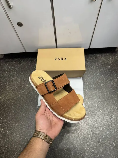 Zarra Strap Suede Leather Premium Sandals Slides Brown