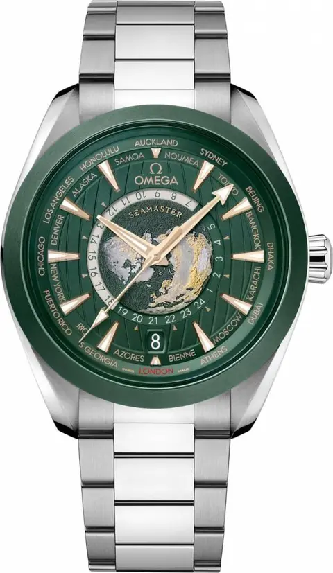 Omega Seamaster Aqua Terra World Time with a green dial