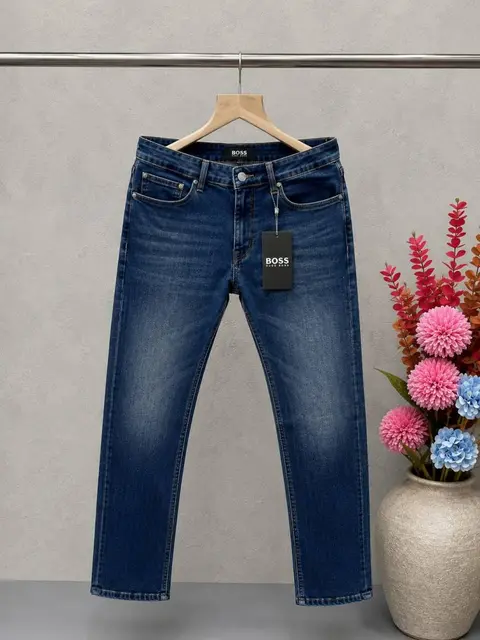 Boss Blue Shade Premium Imported Stretchable Lycra Fabric Straight Fit Denim with Metal Logo Sale Offer 3497