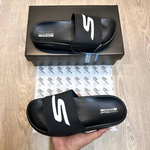 Skechers Hyper Burst Soft Premium Black White Flip Flop SE12