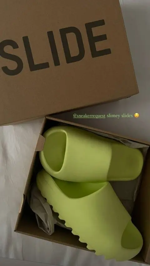 Adidas Yeezy Glow Green Slides For Women With Original Box