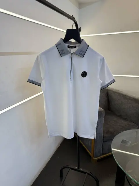 Balmain 3d collar and sleevs imported polo tshirt with steel logo white sale