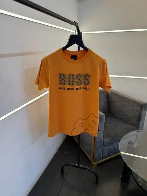 Hugo bos round neck tshirt with imported boss hd work bottom boss logo engraved print orange sale