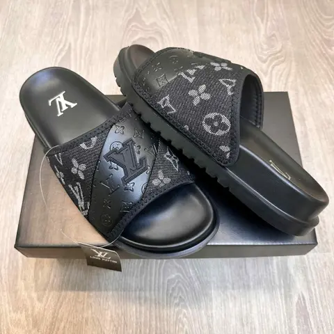 Louis Vuitton Monogram All Black Premium Slides