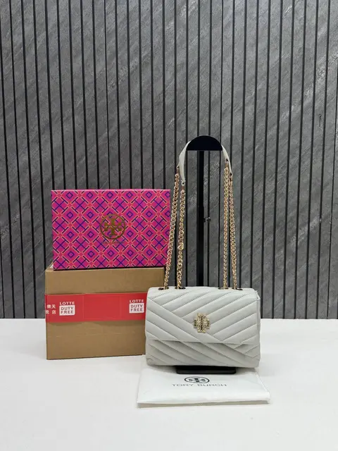 Tory Burcch Gray Kira Small Convertible Quilted Shoulder Bag With Double Box OG Packing