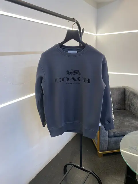 Coach heavy gsm lycra fleece sweatshirt with silicon brand tape on sleeves and front dark grey