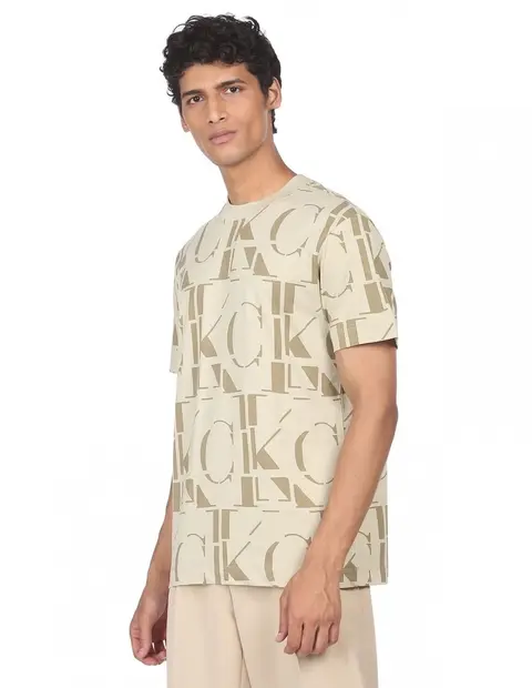 Calvin kline monogram imported round neck tshirt beige