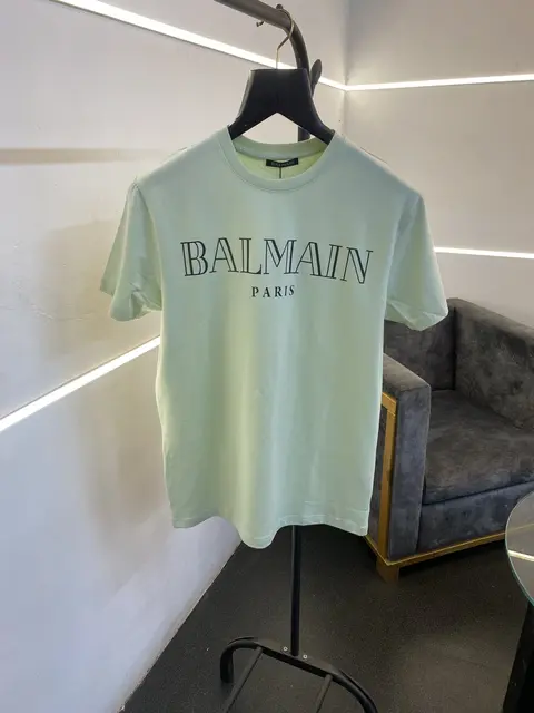 Balmain imported round neck tshirt aqua green sale