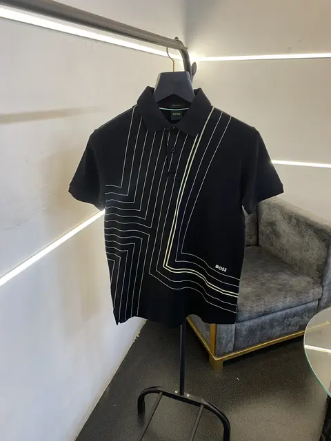 Hugo bos laser print high quality imported polo tshirt black