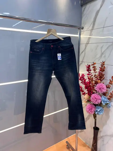 Balmain Paris Green Shade Premium Imported Stretchable Lycra Fabric Straight Fit Denim with Embroidered Logo Sale Offer 3071