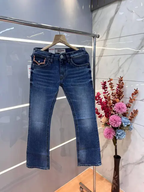 True Religio n Blue Shade Premium Imported Stretchable Lycra Fabric Boot Cut Denim with Back Flap pocket Design 3067