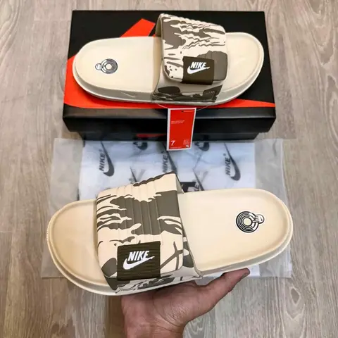 Nike Offcourt Adjust Camo Olive Green Beige Slides