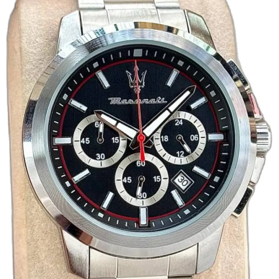 Maseraati Potenza Silver-Black-Red - dial close-up